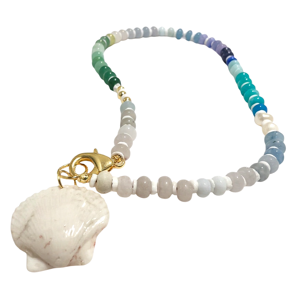 Gemstone Necklace w/ M.I Shell in Waves