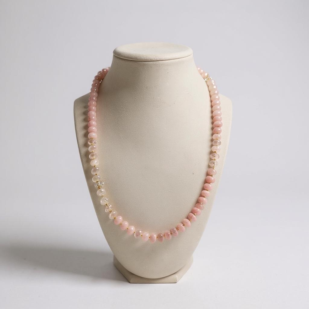 Gemstone Beaded Necklace in Crystal Pink