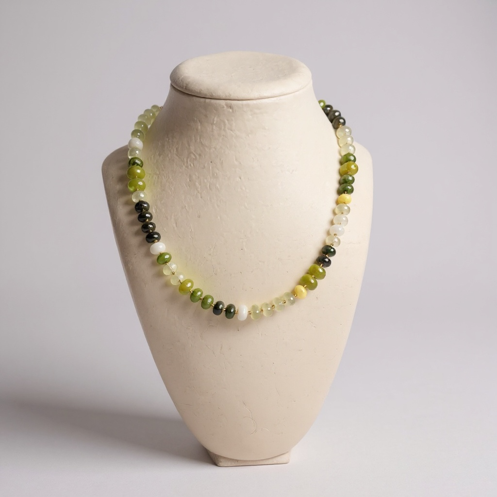 Gemstone Beaded Necklace in Olive