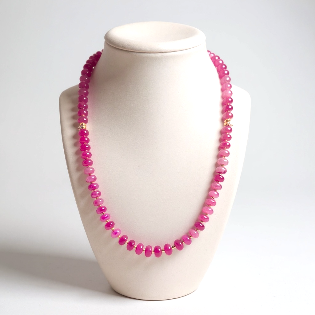 Gemstone Beaded Necklace in Berry Pink