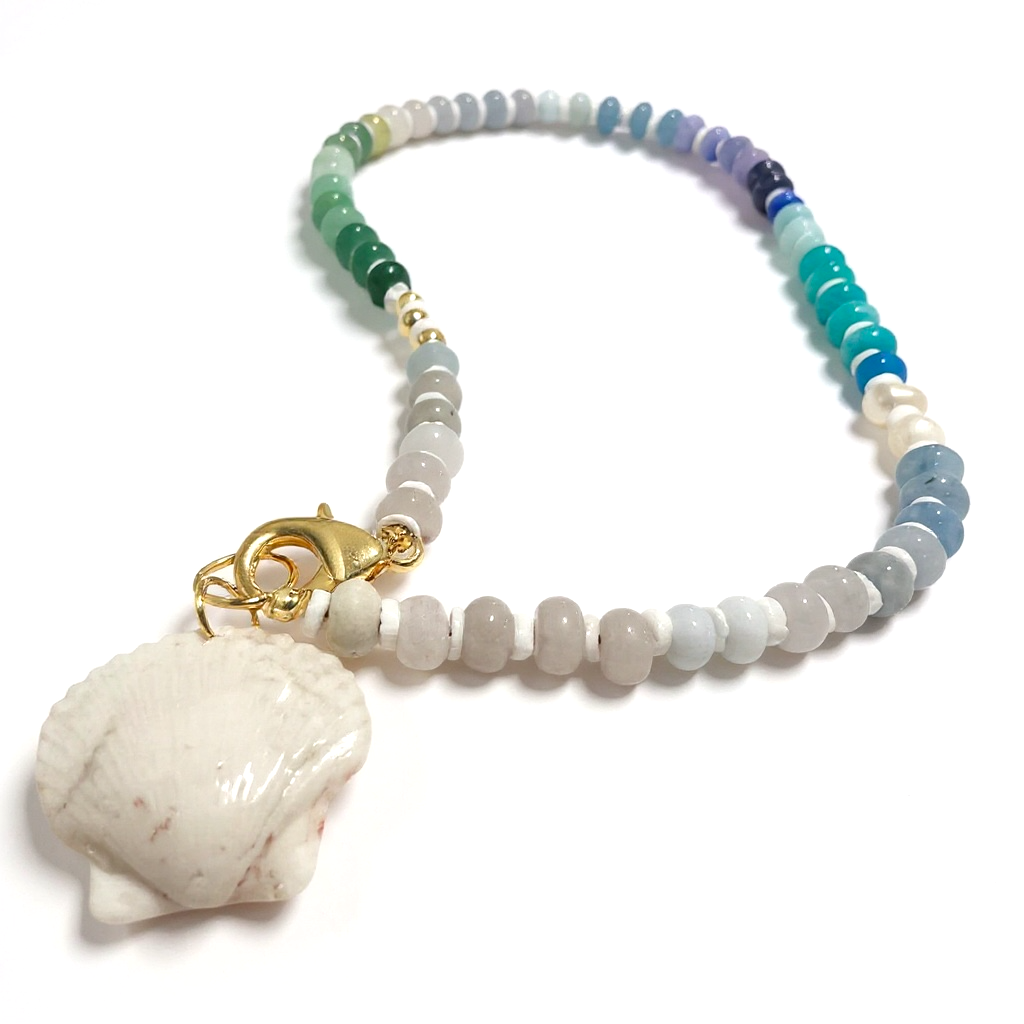 Gemstone Necklace w/ M.I Shell in Waves
