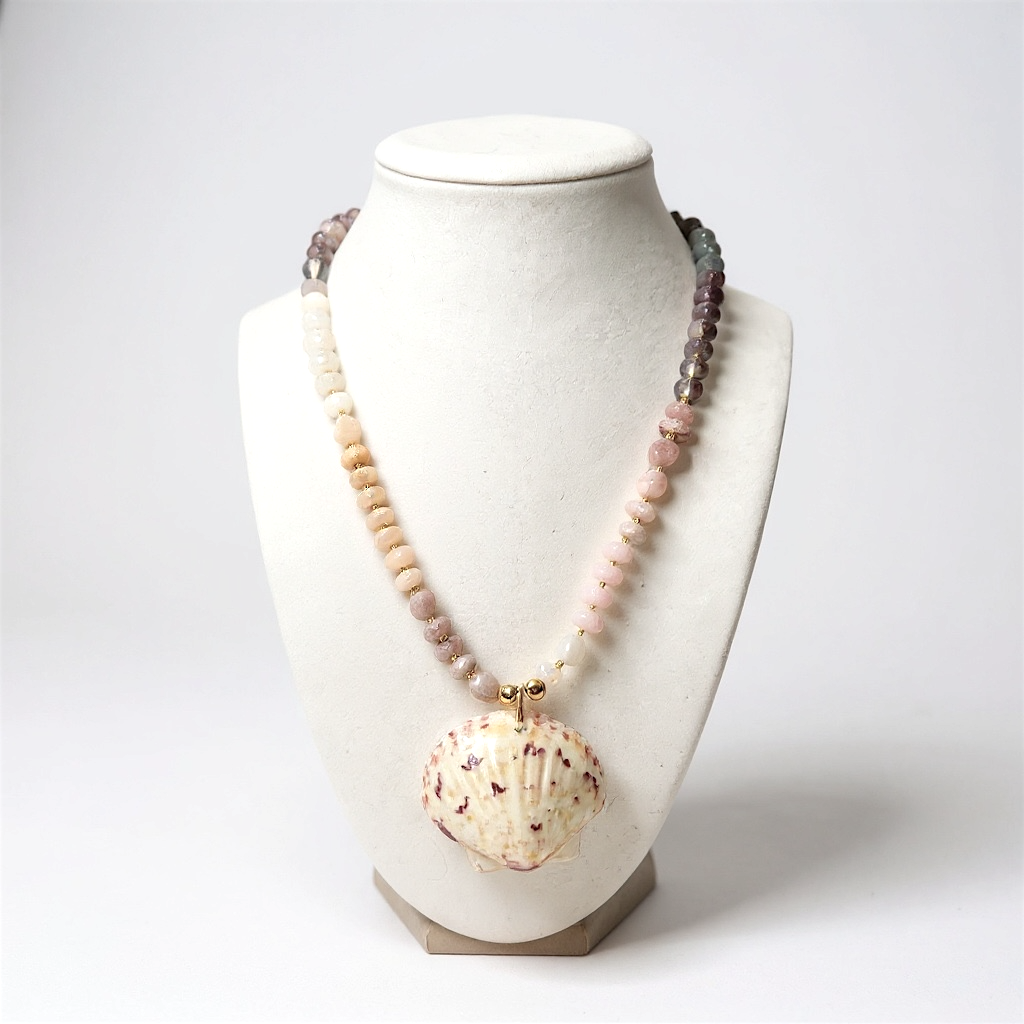 Gemstone Beaded Necklace with M.I Shell Pendant in Pier