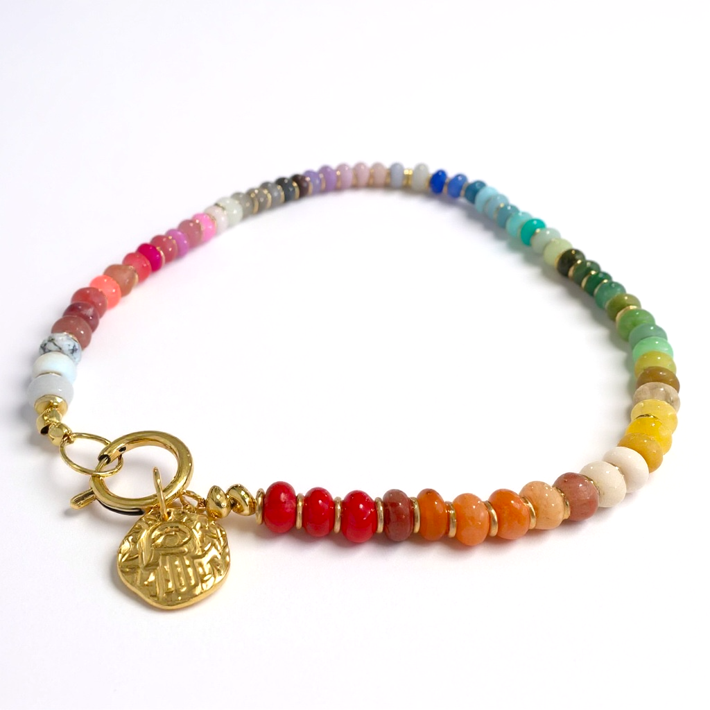 Gemstone Beaded Love Birds in Rainbow