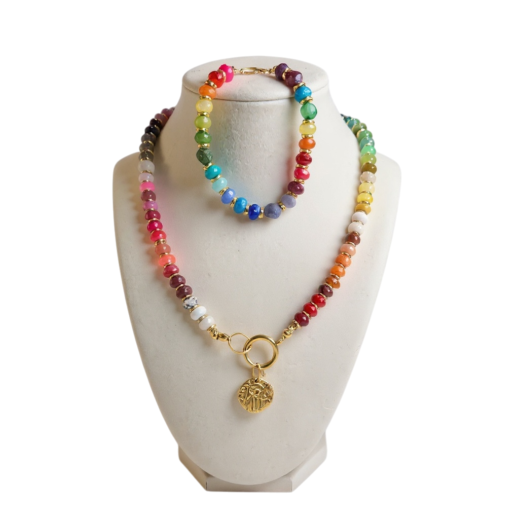Gemstone Beaded Love Birds in Rainbow 2