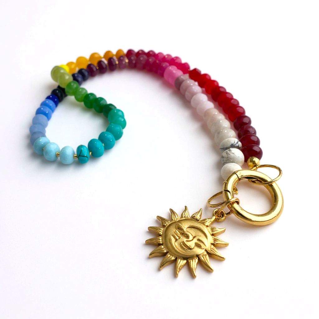 Gemstone Beaded Love Birds in Rainbow