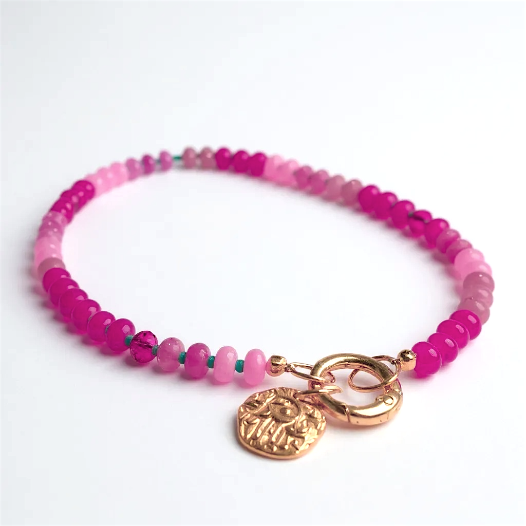 Gemstone Beaded Love Birds in Fuscia