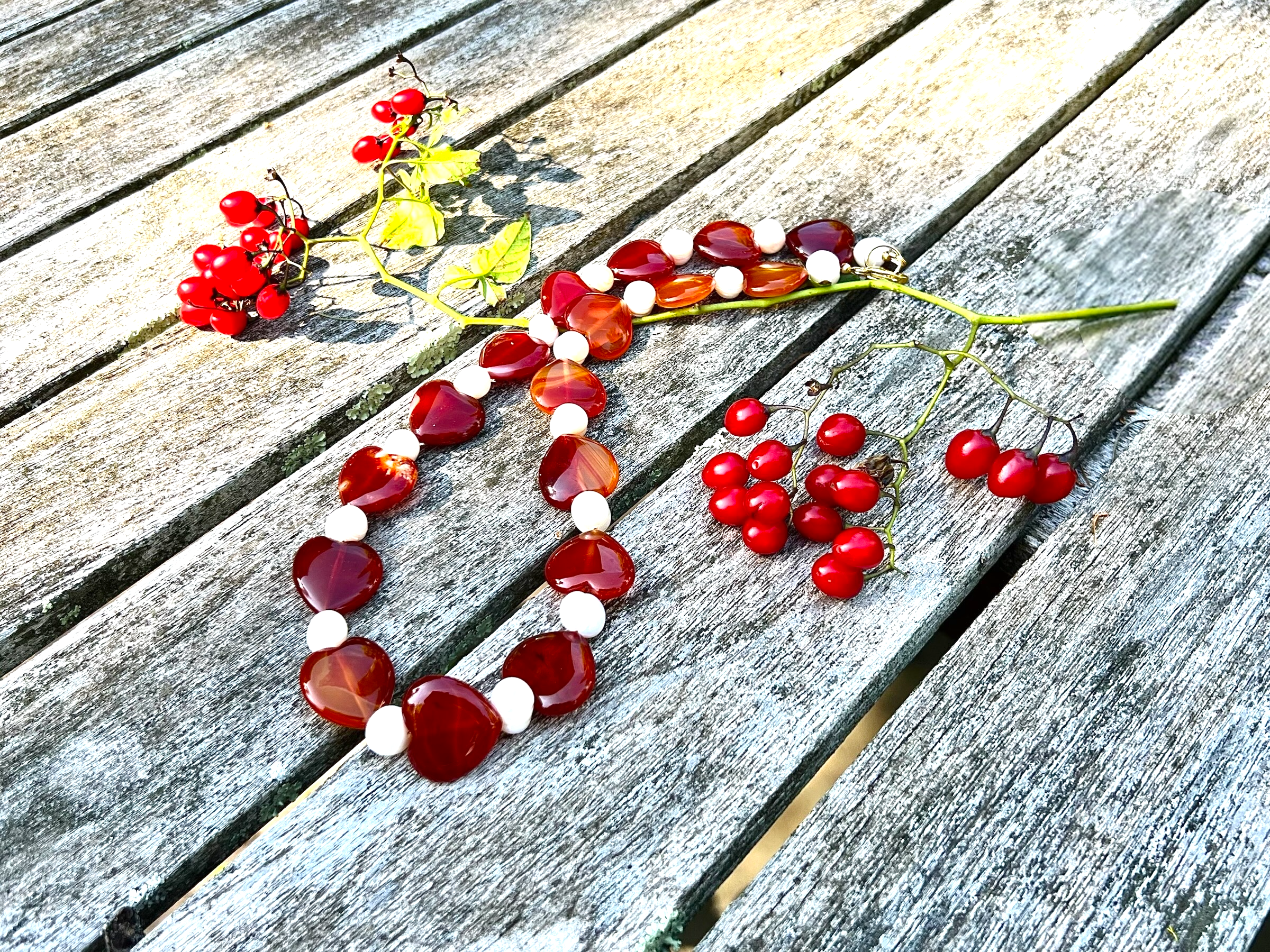 The Pearl and Huge Heart Gemstone Necklace in Burnt