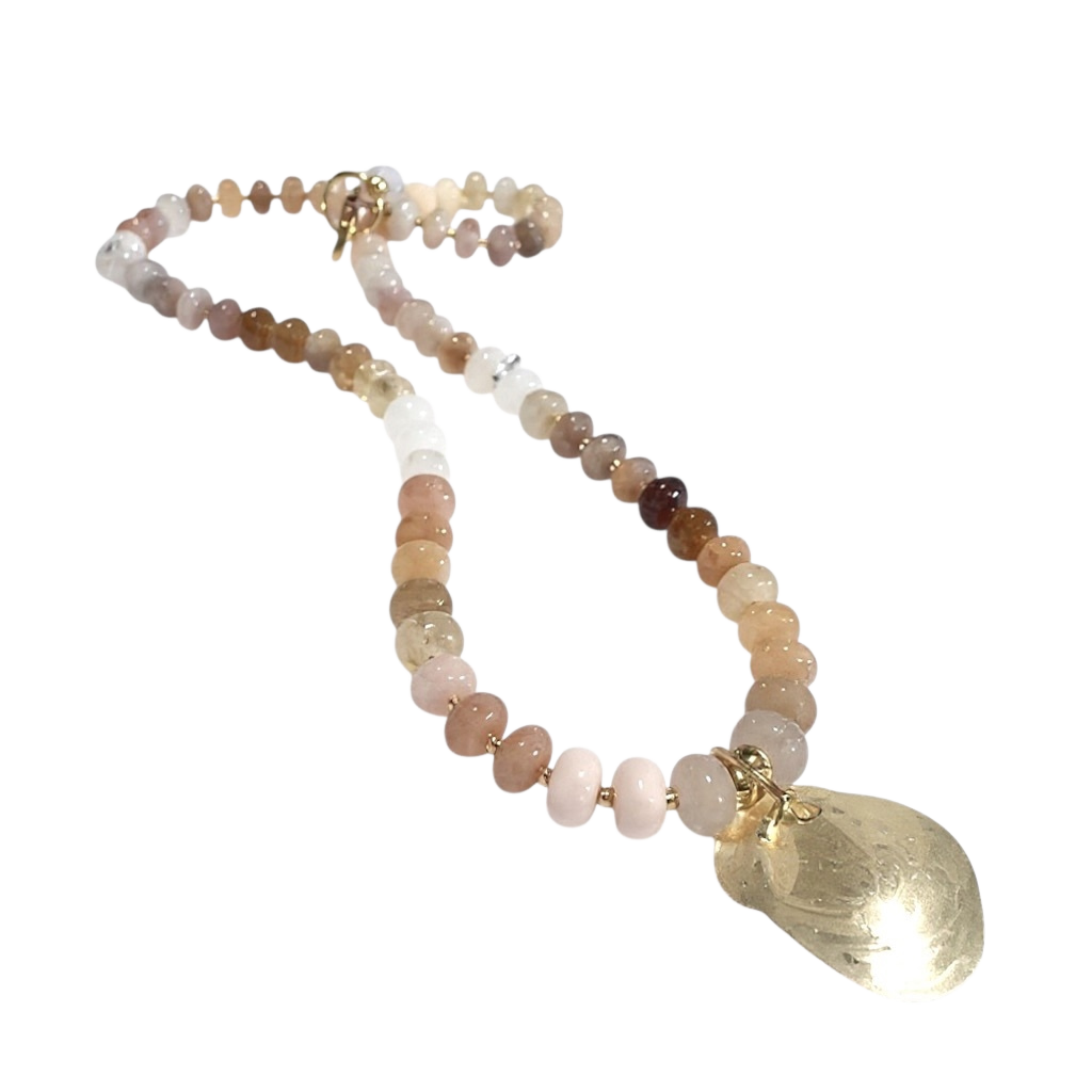 Gemstone Beaded Necklace with M.I Shell Pendant in Sand