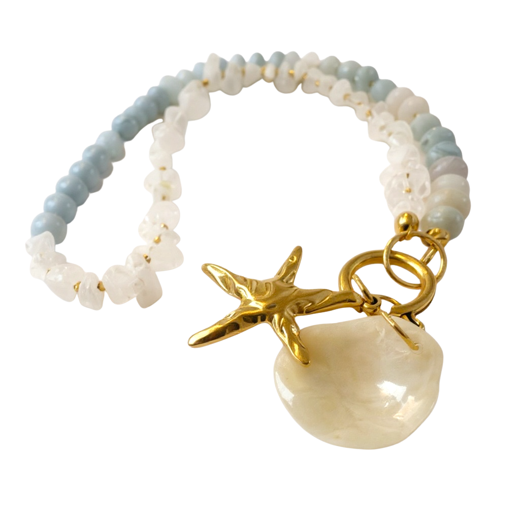 Rocky/Gemstone Beaded Necklace w/M.I Shell Pendant & Charm