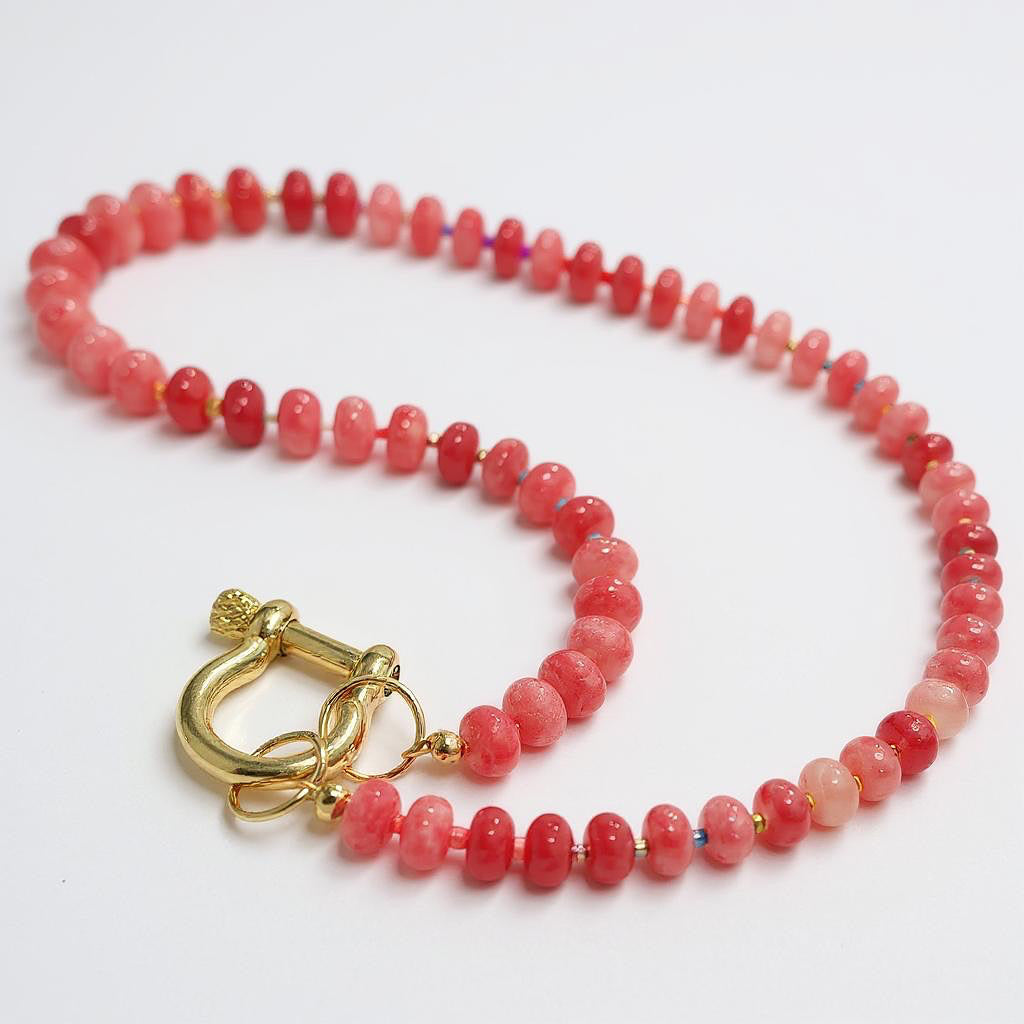 Gemstone Beaded Necklace in Cranberry