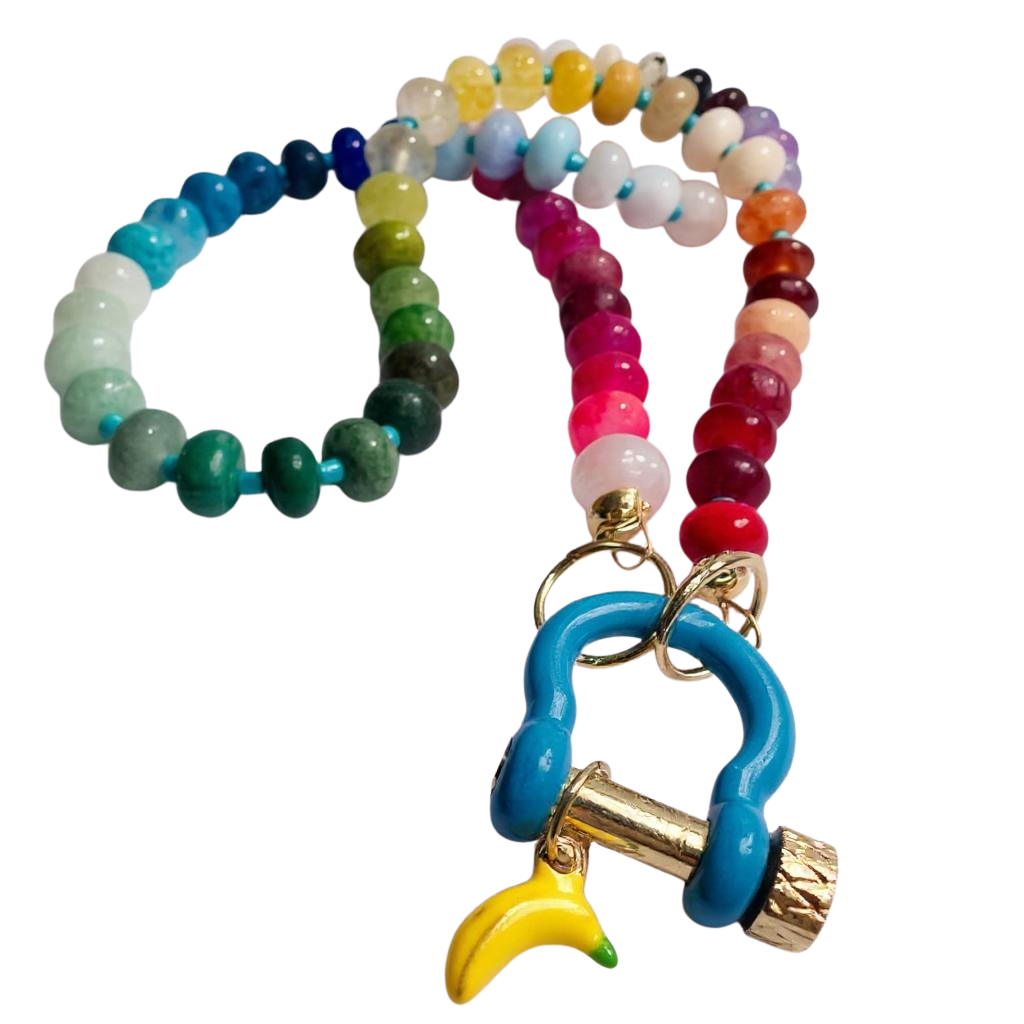 Gemstone Beaded Necklace in Rainbow w/ Banana Charm
