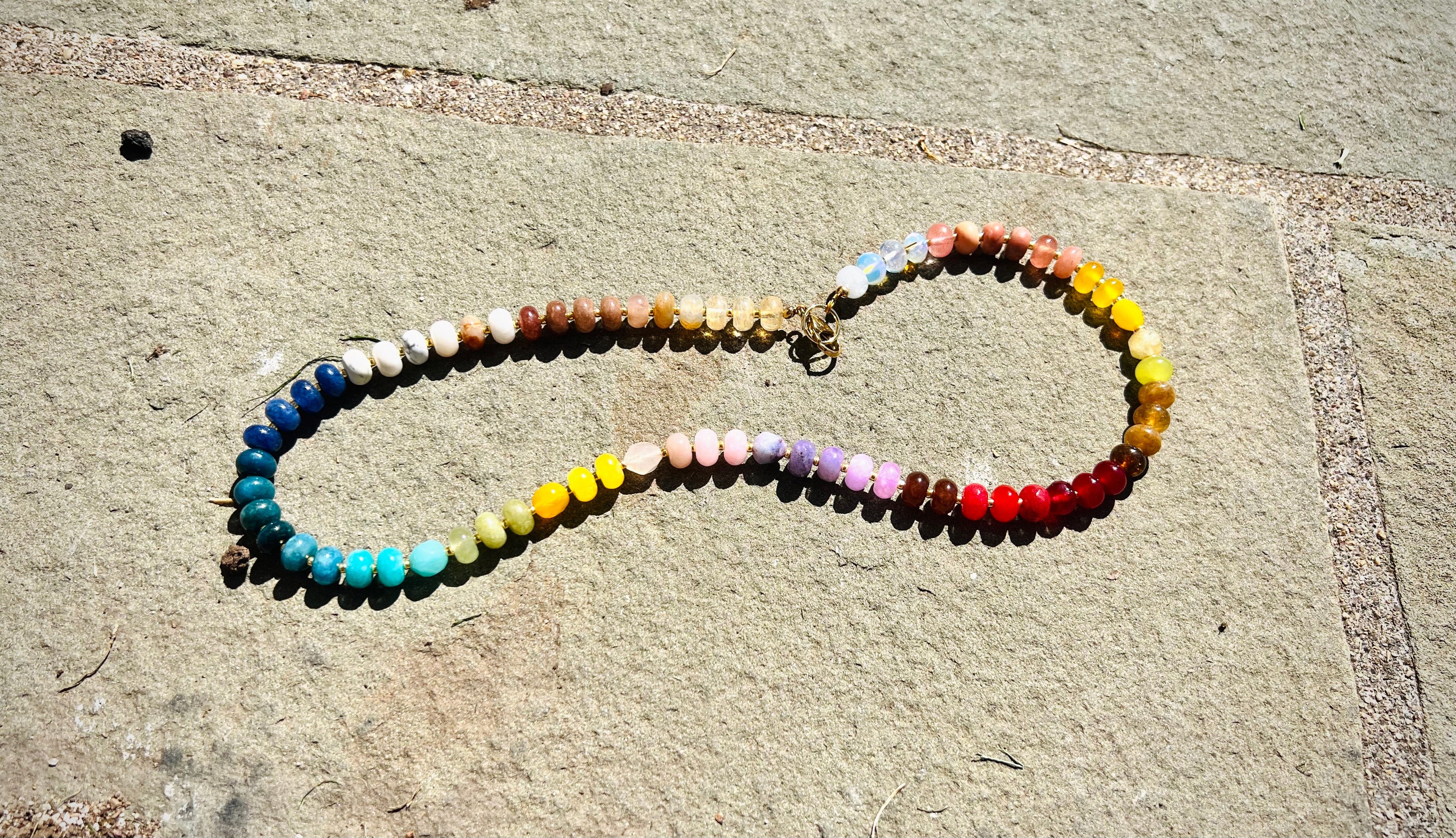 Gemstone Beaded Necklace in Leaves