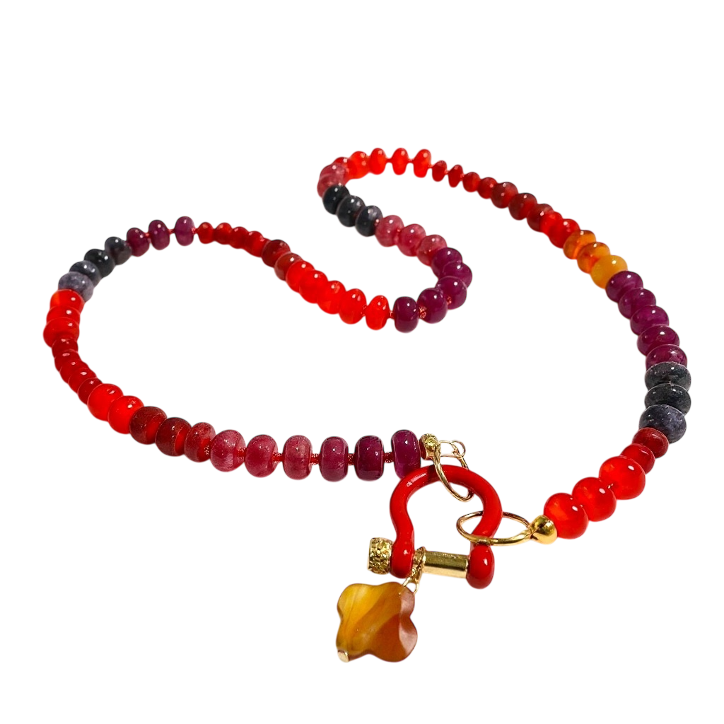 Gemstone Beaded Necklace in Cabernet