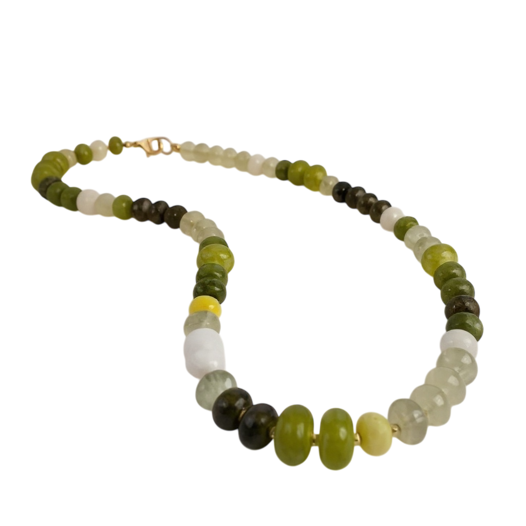 Gemstone Beaded Necklace in Olive