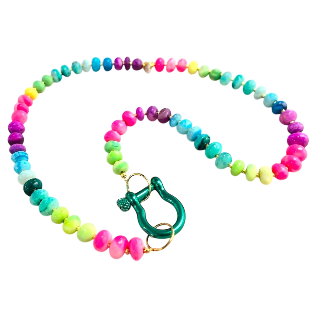 Gemstone Beaded Necklace in Cool Neon Rainbow Tie-Dye