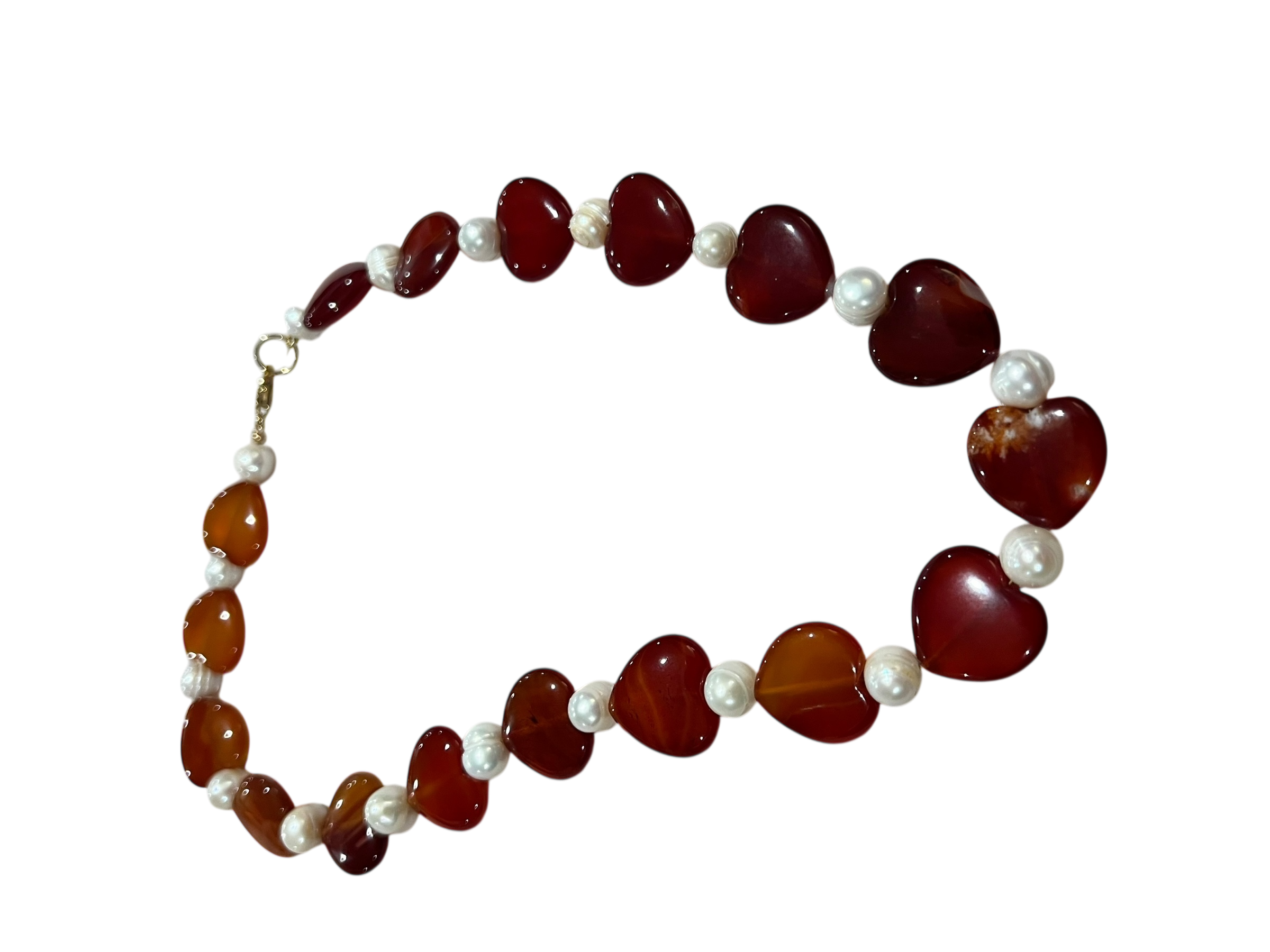 The Pearl and Huge Heart Gemstone Necklace in Burnt
