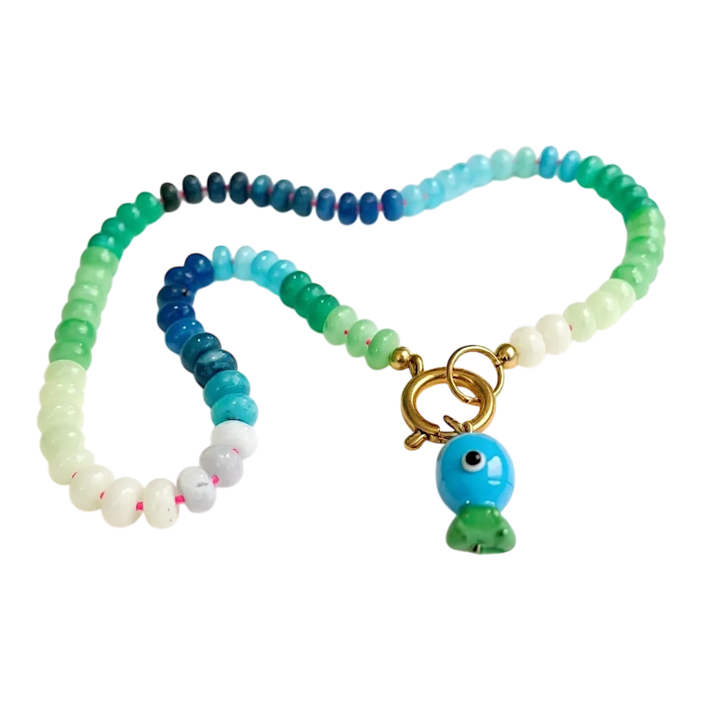 Gemstone Beaded Necklace in Algae