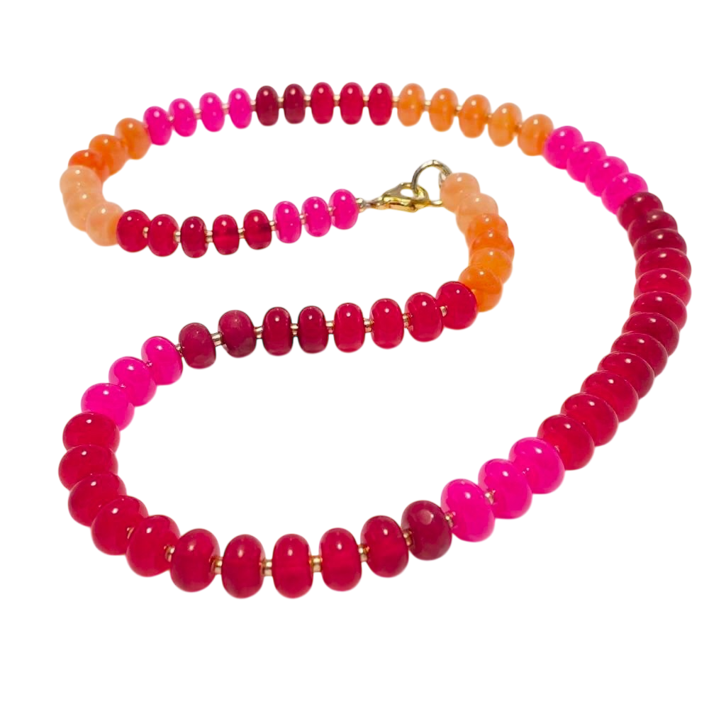Gemstone Beaded Necklace in Red/Fuscia