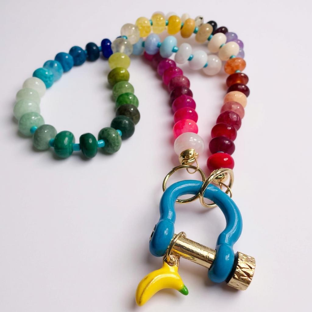 Gemstone Beaded Necklace in Rainbow w/ Banana Charm