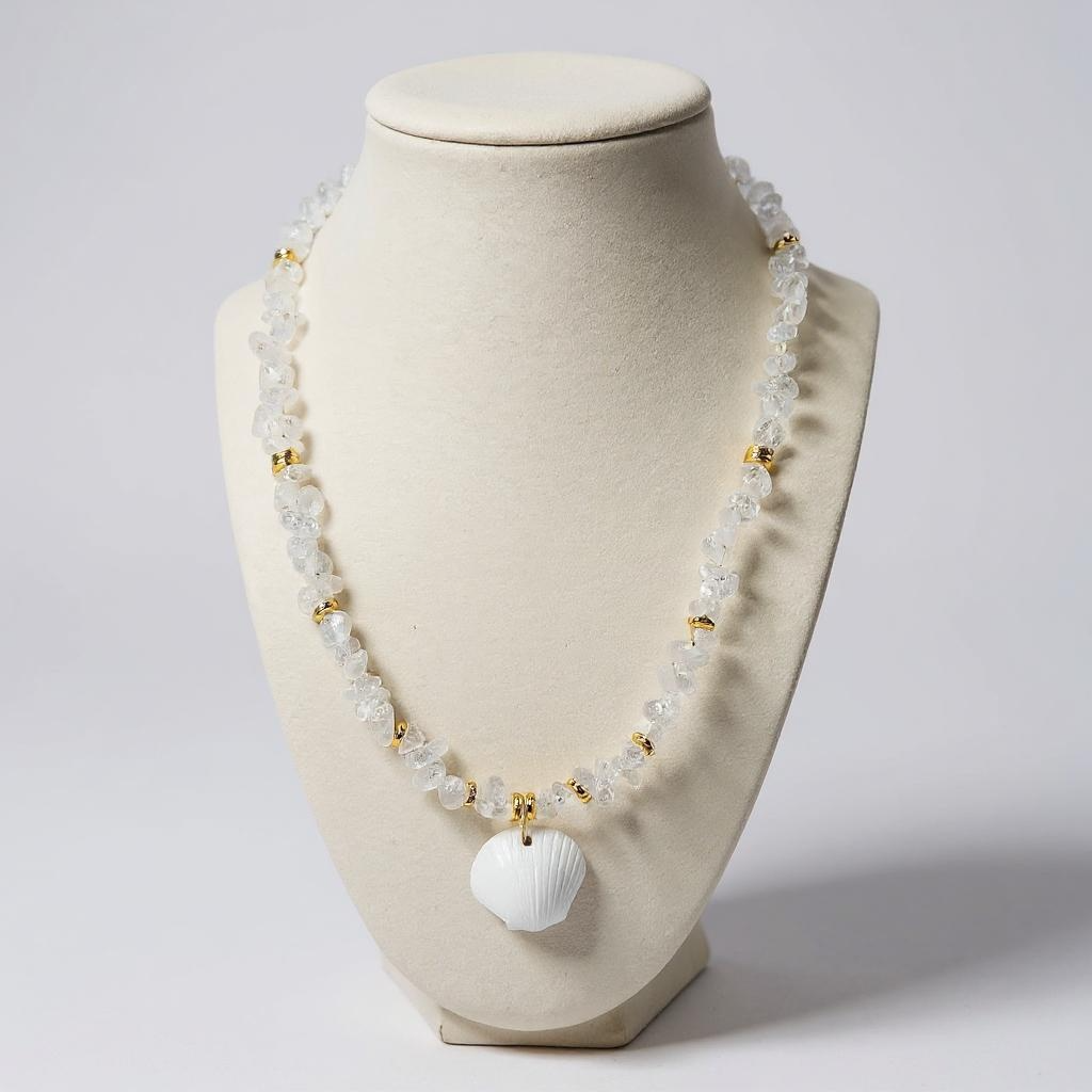 Rocky/Gemstone Beaded Necklace w/M.I. Shell Pendant in Clear