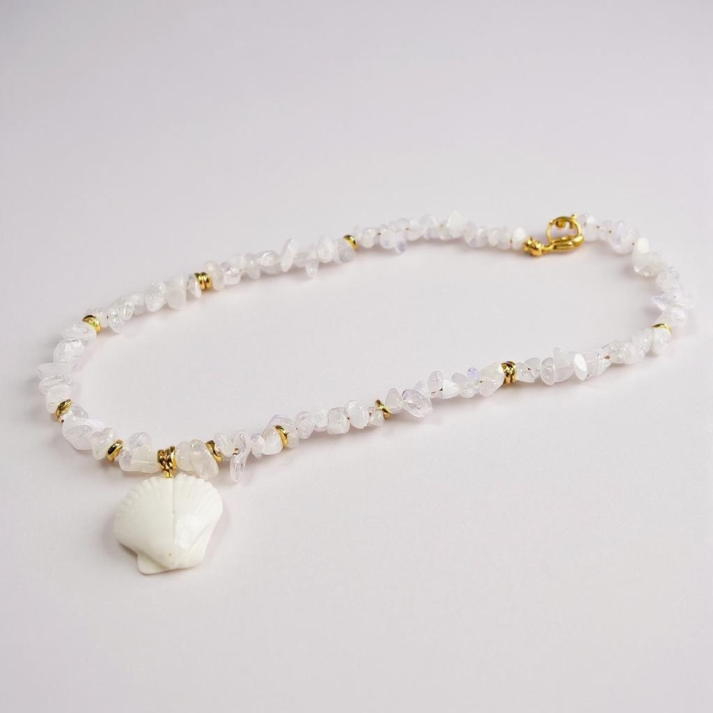 Rocky/Gemstone Beaded Necklace w/M.I. Shell Pendant in Clear