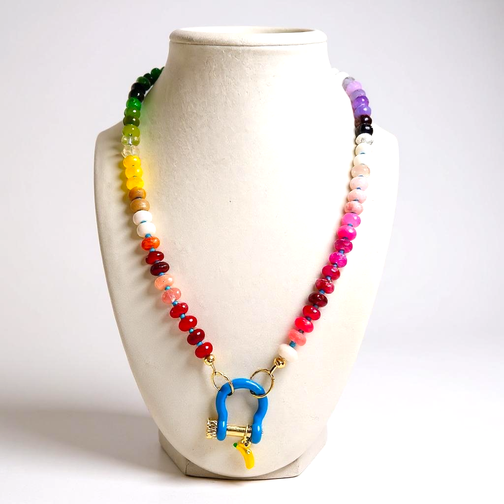 Gemstone Beaded Necklace in Rainbow w/ Banana Charm