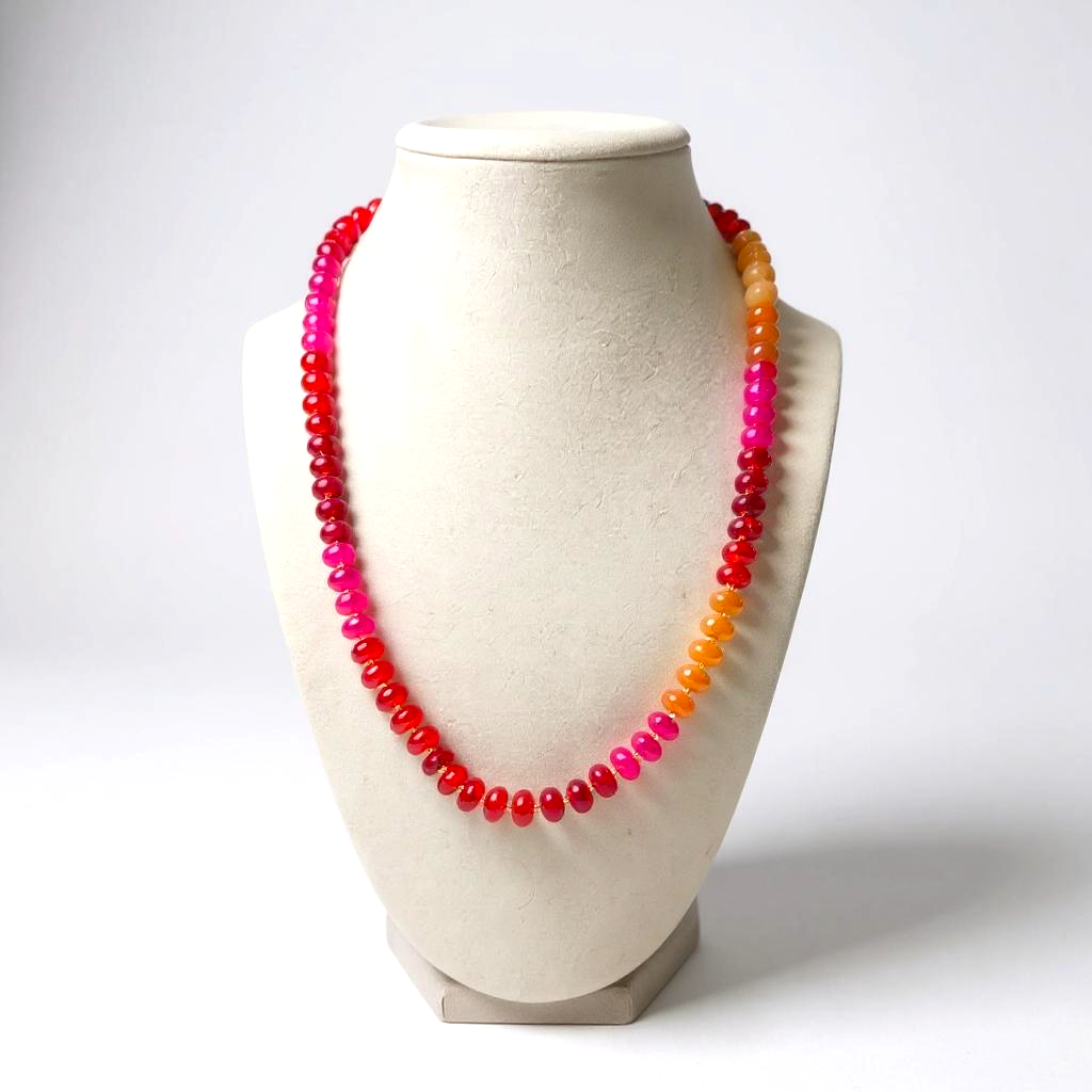 Gemstone Beaded Necklace in Red/Fuscia
