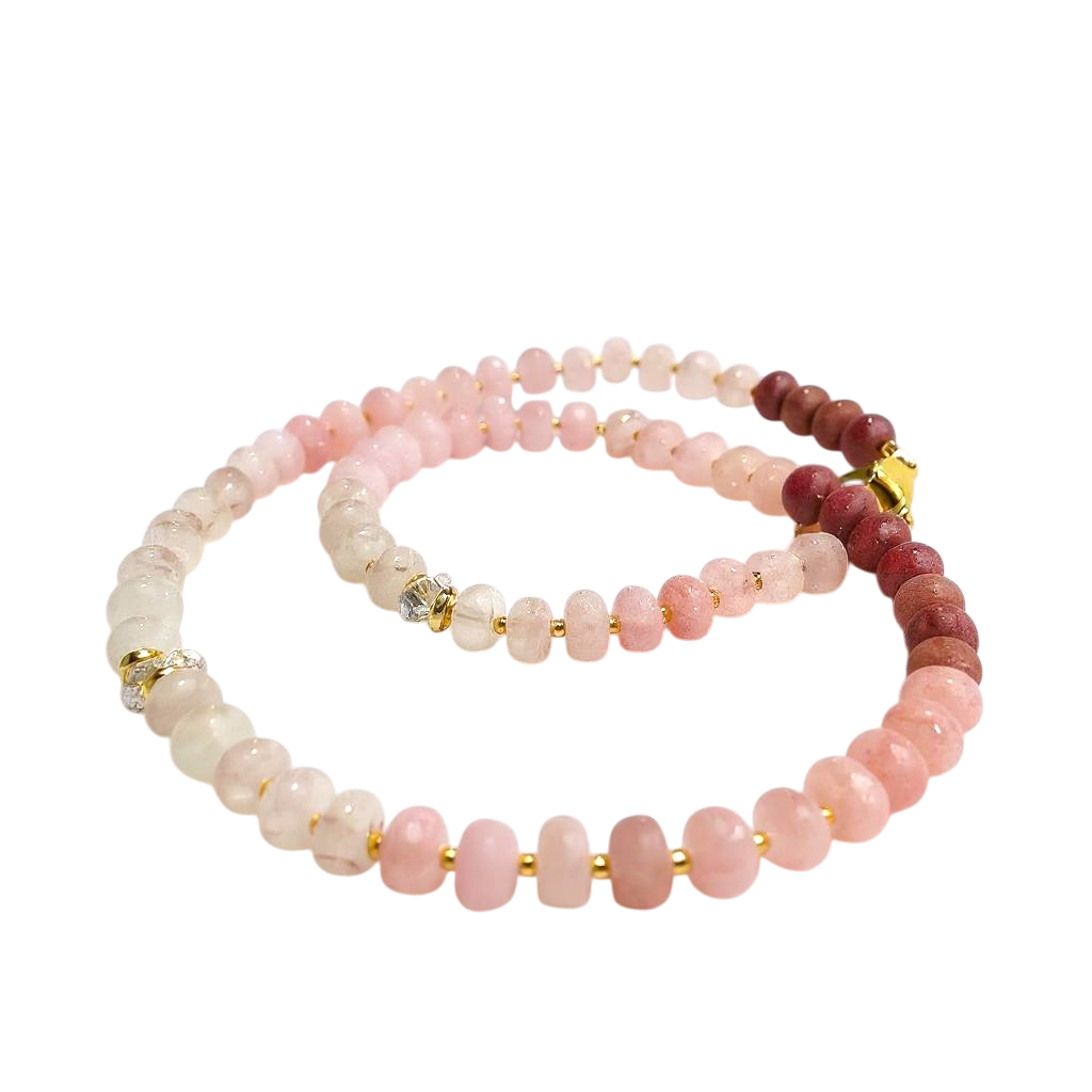 Gemstone Beaded Necklace in Crystal Pink