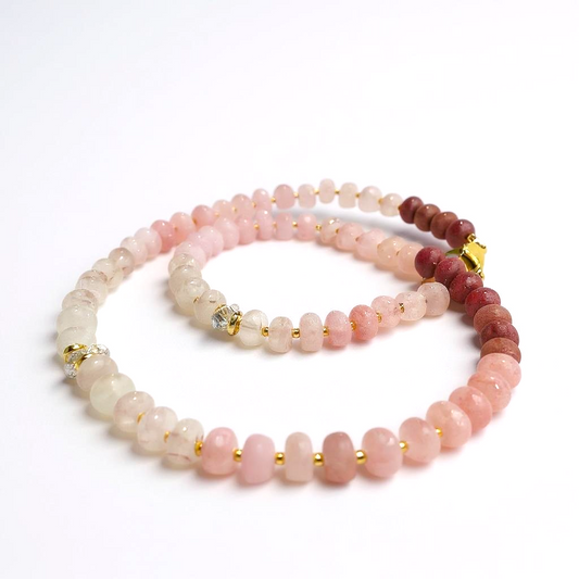 Gemstone Beaded Necklace in Crystal Pink