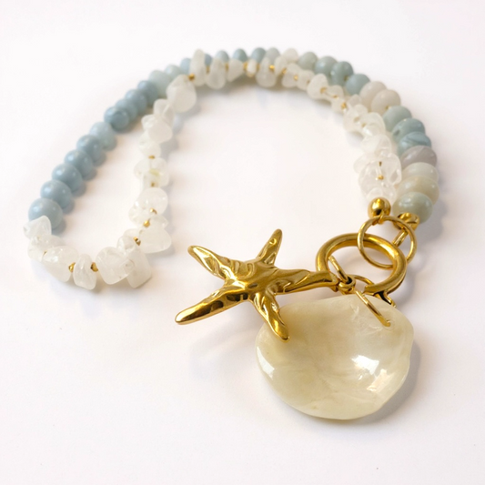 Rocky/Gemstone Beaded Necklace w/M.I Shell Pendant & Charm