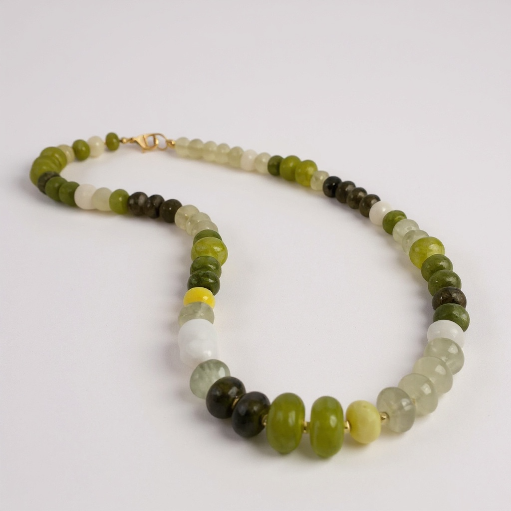 Gemstone Beaded Necklace in Olive