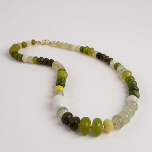 Gemstone Beaded Necklace in Olive