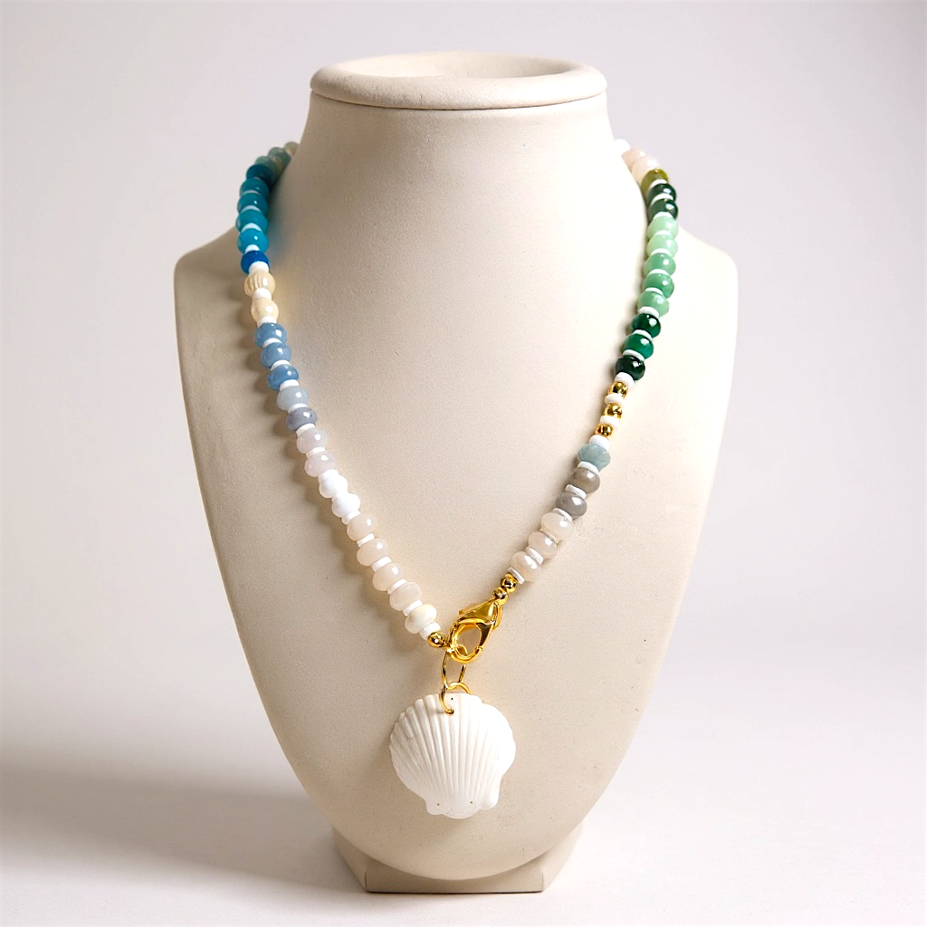 Gemstone Necklace w/ M.I Shell in Waves