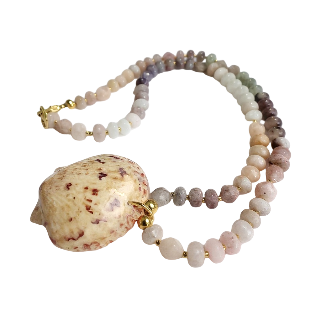 Gemstone Beaded Necklace with M.I Shell Pendant in Pier