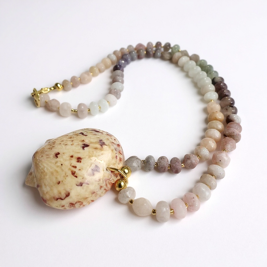 Gemstone Beaded Necklace with M.I Shell Pendant in Pier