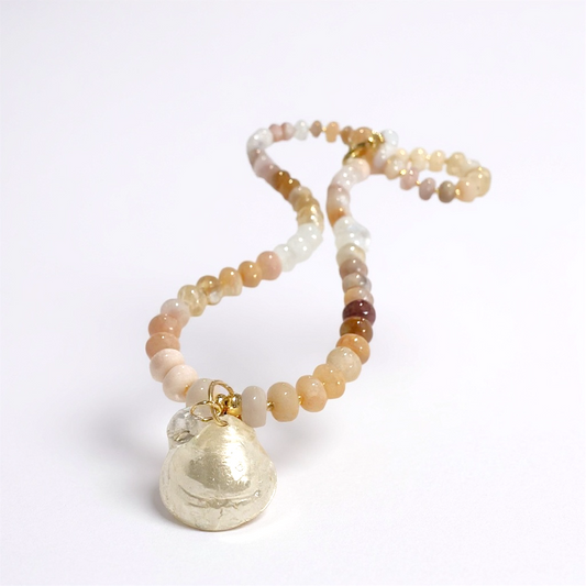 Gemstone Beaded Necklace with M.I Shell Pendant in Sand
