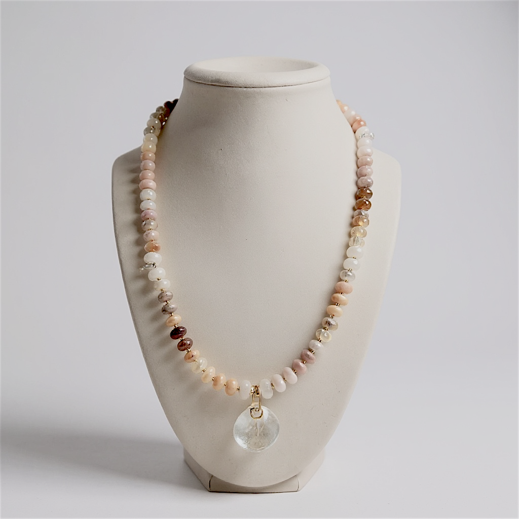 Gemstone Beaded Necklace with M.I Shell Pendant in Sand
