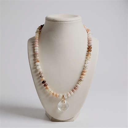Gemstone Beaded Necklace with M.I Shell Pendant in Sand