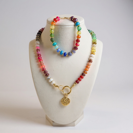 Gemstone Beaded Love Birds in Rainbow