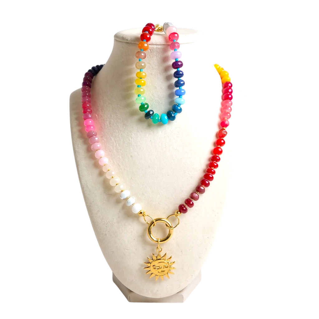 Gemstone Beaded Love Birds in Rainbow