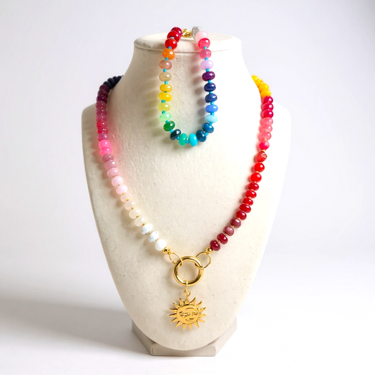 Gemstone Beaded Love Birds in Rainbow