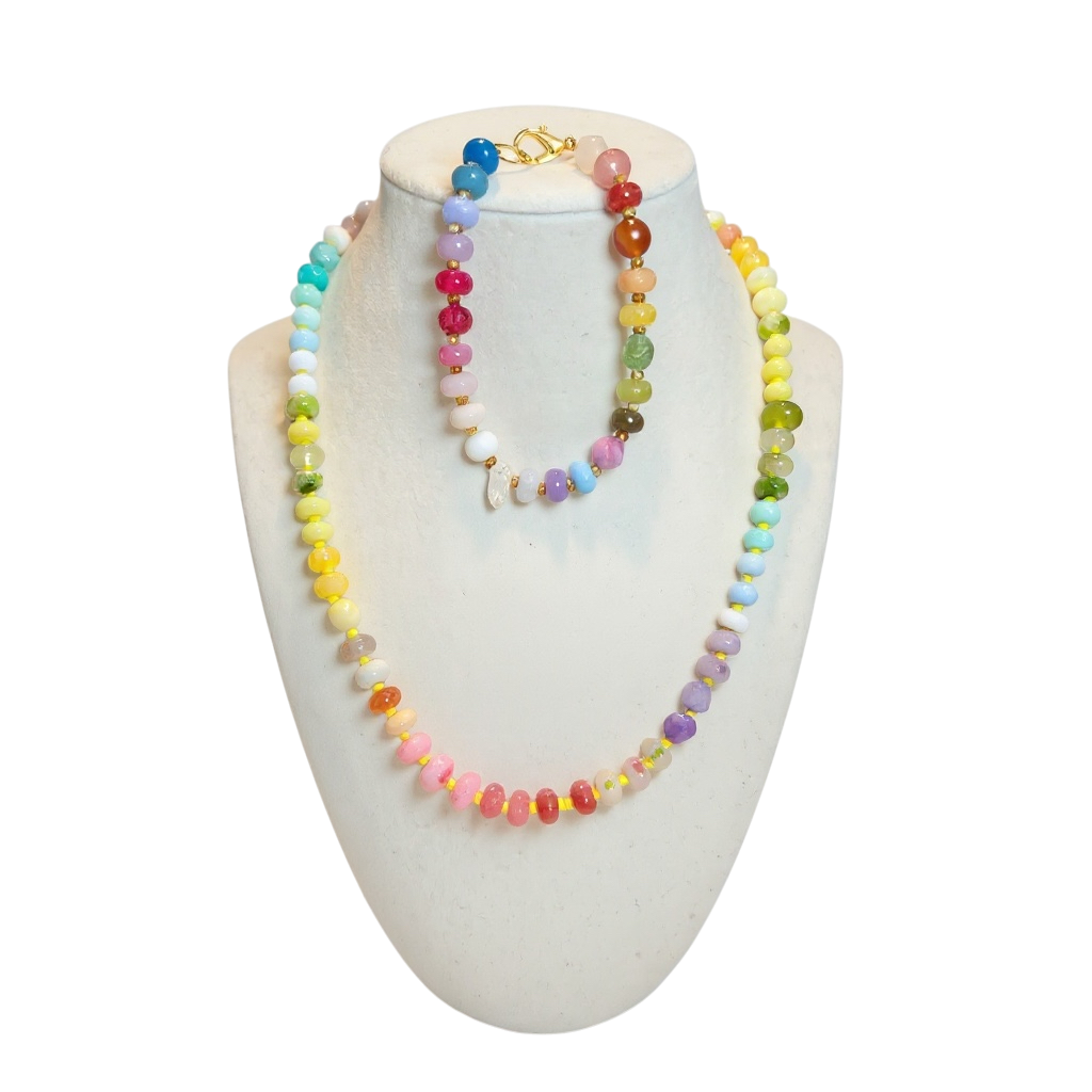 Gemstone Beaded Love Birds In Pastel Rainbow