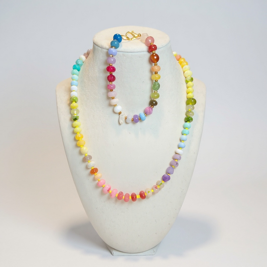 Gemstone Beaded Love Birds In Pastel Rainbow