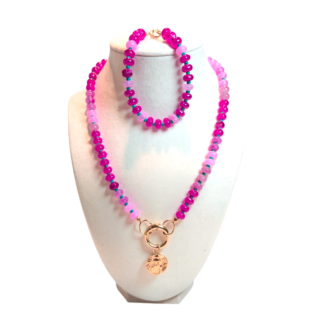 Gemstone Beaded Love Birds in Fuscia