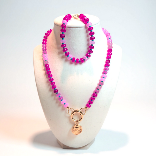 Gemstone Beaded Love Birds in Fuscia