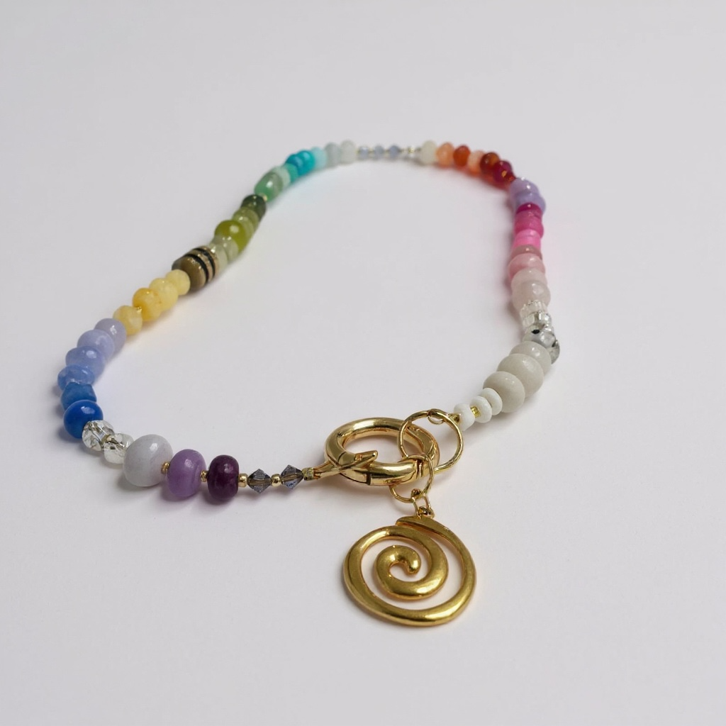 Gemstone Beaded Necklace in Light Rainbow