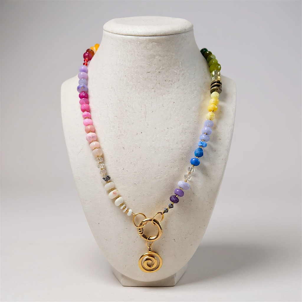 Gemstone Beaded Necklace in Light Rainbow