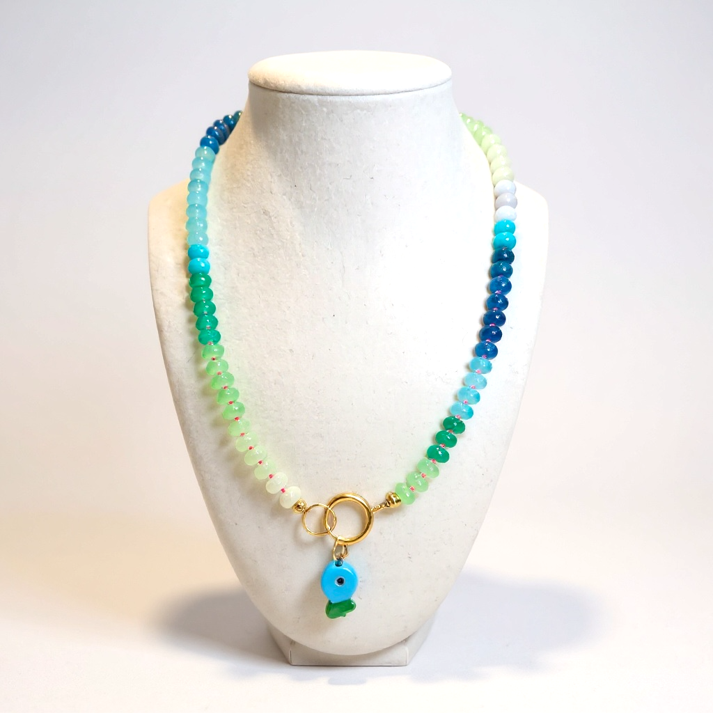 Gemstone Beaded Necklace in Algae
