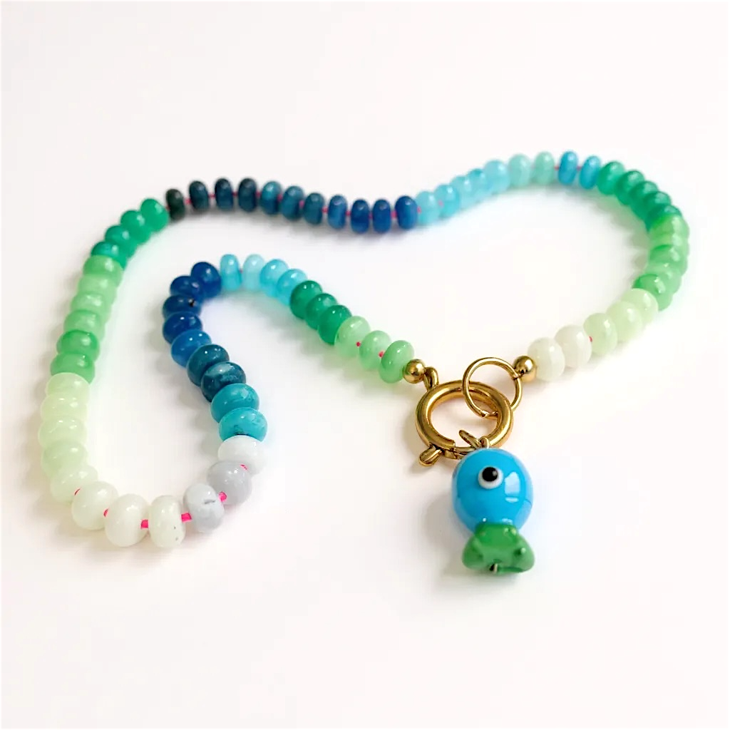 Gemstone Beaded Necklace in Algae