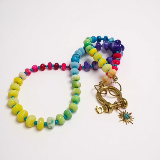 Gemstone Beaded Necklace in Neon Rainbow Tie-Dye